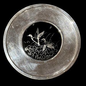 VINTAGE AMSTON FINE SILVERPLATE PLATTER WITH BIRDS